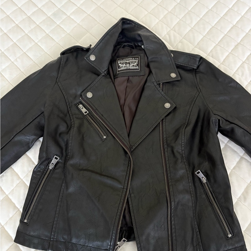 Levi's Black Leather Motorcycle Jacket Asymmetrical Design